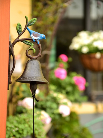 Campanilla de mano de hierro fundido montada en la pared, decoración Vintage hecha a mano para el hogar y el jardín ► Foto 1/2