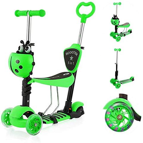 Patinete plegable de 3 ruedas para niños, Scooter 5 en 1 con ruedas de luz intermitente LED, de acero al carbono ► Foto 1/6