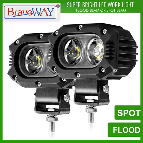 BraveWay-faros LED de trabajo, luz Extra ligera para ATV, coche, motocicleta, camión, 4x4, lámpara de conducción asistida, DRL 12V 24V 48W ► Foto 1/6