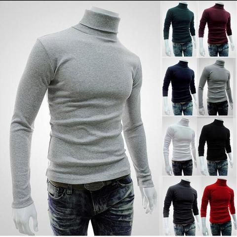 Jersey de manga larga con Cuello alto para Hombre, Jersey de punto, Color sólido, moda 2022 ► Foto 1/5