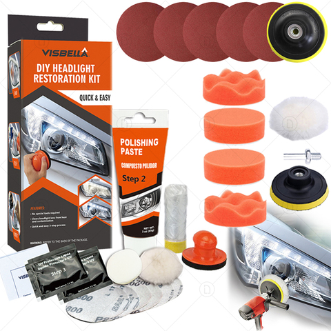 Reparador de faros delanteros de coche, Kit de pulido de luces de