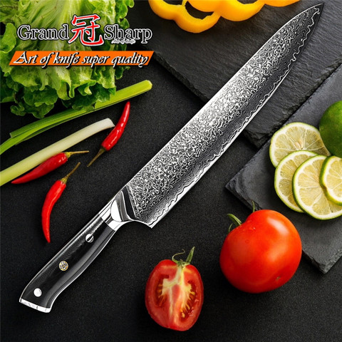 Cuchillo de Chef de Damasco de 9,5 pulgadas, herramienta de cocina japonesa de acero VG10 de 67 capas, cuchillo de cocina Damascus japonés de alto carbono ► Foto 1/1