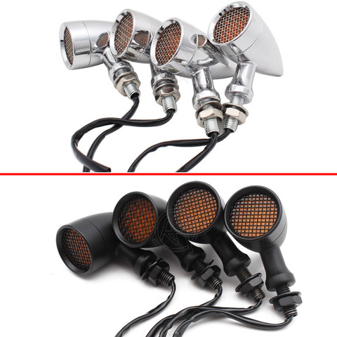 Luz LED de aluminio Retro para motocicleta, 2 pares, luz de freno de señal de giro, lentes y malla para Harley Chopper, Bobber, Yamaha y Honda ► Foto 1/6