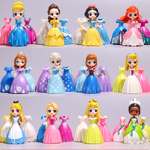 Muñecas de Princesas de Disney para niños, juguetes de frozen, elsa, Cenicienta, Ariel, Alice, pinzas mágicas, vestidos, figuras de cambio ► Foto 1/5