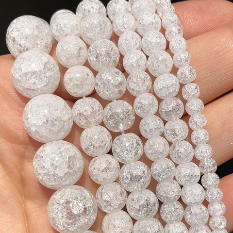 Cuentas de cristal blancas agrietadas, abalorios redondos de cuentas espaciadoras sueltas para fabricación de joyería DIY, accesorios para pulseras de 15 pulgadas, 4, 6, 8, 10 y 12mm ► Foto 1/6