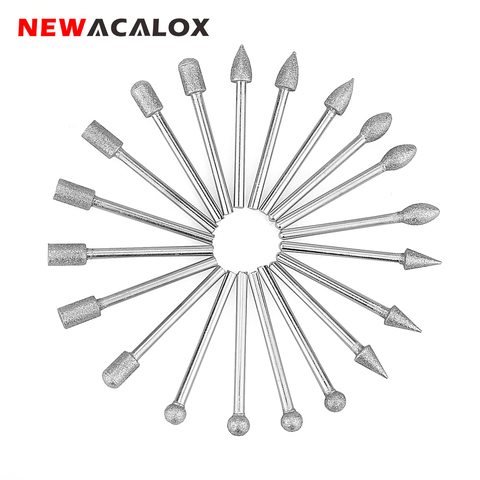 NEWACALOX 20PC 3mm cabezal de amolado de esmeril herramienta rotativa eléctrica de rueda de diamante abrasivo accesorios para tallado pulido ► Foto 1/6