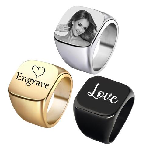 Personalizado grabado por encargo nombre anillo con foto de acero inoxidable anillos de sello para hombre foto de hombre de compromiso anillos de boda SL-105 ► Foto 1/5