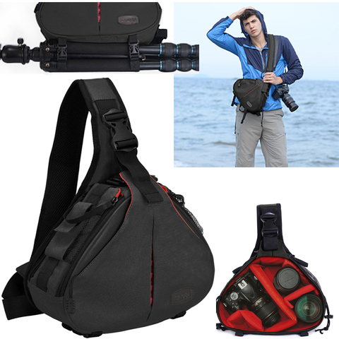 CADeN-Bolso de cámara Digital DSLR, bolsa de tira impermeable para fotos, hombro, funda acolchada de inserción con cubierta de lluvia para Canon y Sony ► Foto 1/6