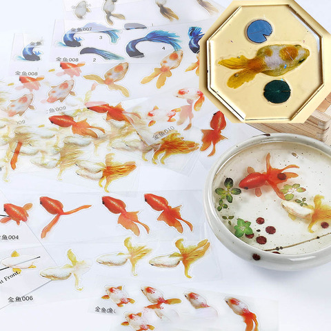 Película adhesiva 3D de pez dorado, cola de pez azul, hierba de agua transparente, resina, pez dorado, pintura de joyería, 10 Uds. ► Foto 1/5