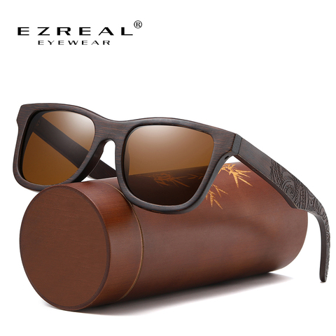 EZREAL-gafas de sol de madera Natural hechas a mano para hombre y mujer, lentes polarizadas de diseño Vintage de marca, color marrón, envío directo ► Foto 1/6