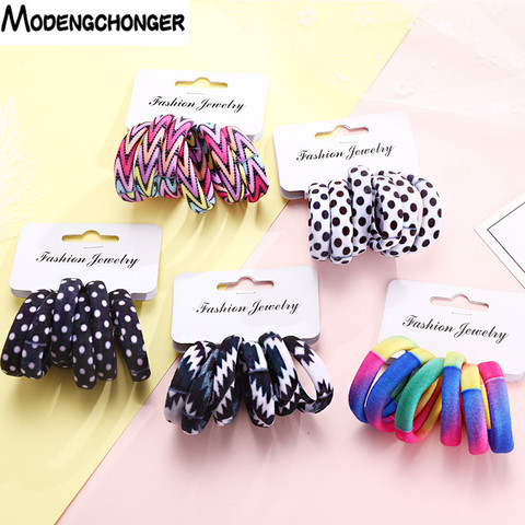 6 unids/pack Scrunchie goma de mascar para bandas de goma para el cabello de cola de caballo titular de las nuevas mujeres de impresión de algodón elástico bandas para el cabello accesorios de moda para el pelo de ► Foto 1/6