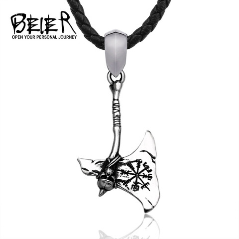 Beier-colgante de Viking Warrior Axe Vegvisir para hombre, collar con personalidad, joyería LP483 ► Foto 1/6