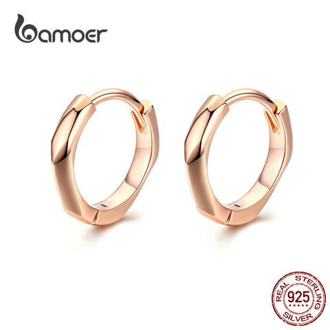 Pendientes de aro pequeños BAMOER para mujer, de oro rosa, Plata geométrica 925, aros para los oídos sencillos, joyería fina minimalista BSE119 ► Foto 1/6