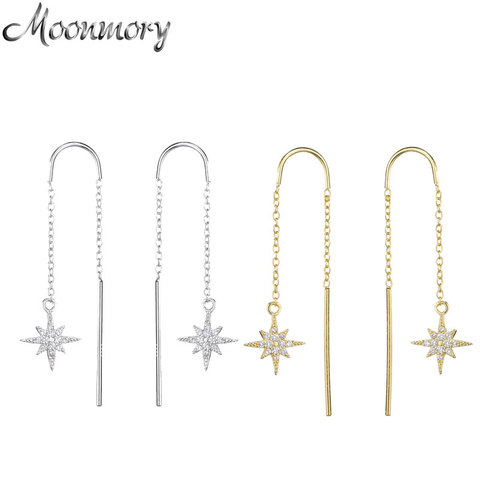 Moonmory 2022 de moda 100% Plata de Ley 925 auténtica Starburst pendientes de enhebrar con CZ claro para las mujeres joyería de fiesta de Brincos ► Foto 1/6