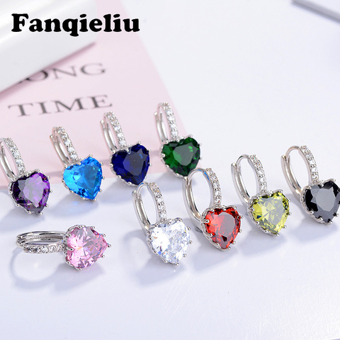 Fanqieliu-pendientes de plata de ley 925 con forma de corazón, joyería fina con cristales de colores, para mujeres ► Foto 1/6