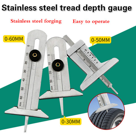 Patrón de neumático de acero inoxidable, herramienta de medición de profundidad de ranura Vernier, regla de seguridad de patrón de neumático, 30mm, 50mm, 60mm ► Foto 1/5