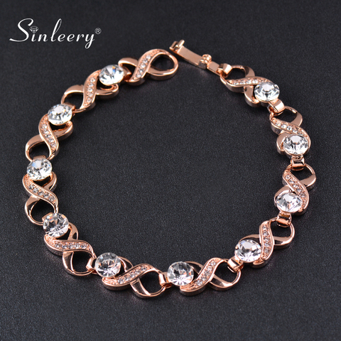 SINLEERY-pulsera de diamantes de imitación redondos para mujer, amor infinito, Color rosa, amarillo, dorado y plateado, joyería para fiesta y boda, accesorios SL069 SSA ► Foto 1/1