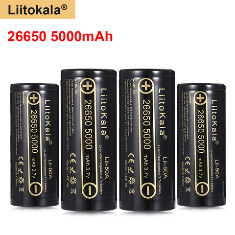 LiitoKala-batería recargable de iones de litio de alta capacidad, 26650, 5000mAh, 3,7 v, 26650-50A, para linterna, 20A, nuevo embalaje ► Foto 1/5