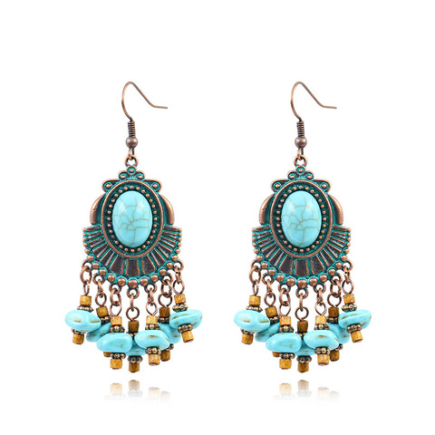 Pendientes colgantes étnicos Vintage bohemios para mujer, joyería de estilo nacional, aretes con cuentas de hoja de gota de agua huecas, aretes con estilo bohemio ► Foto 1/6