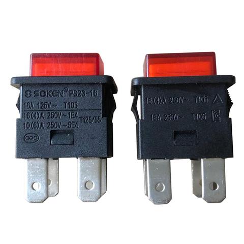 SOKEN-Interruptor de botón de bloqueo automático para aspiradora, tira de enchufe de 250V y 16A, con lámpara, PS23-16, 4 pines, 2 uds. ► Foto 1/6