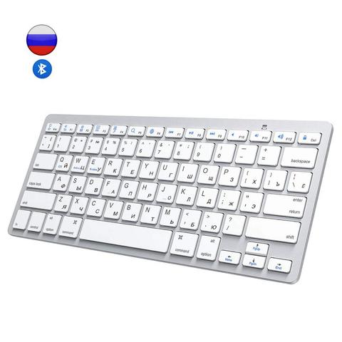 Teclado inalámbrico con Bluetooth, teclado ruso e inglés, silencioso, ultrafino, para Mac, iPad, iPhone, iOS, Android, Windows, Smart TV ► Foto 1/6