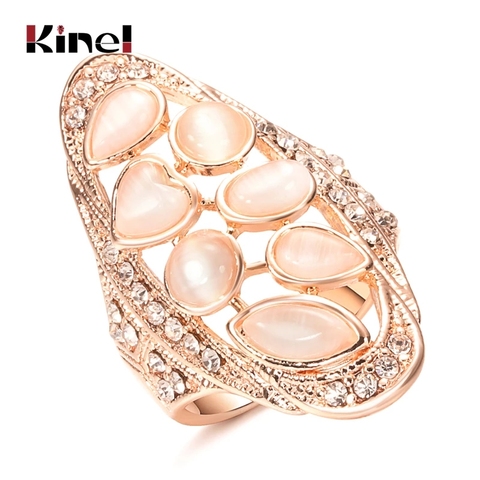 Kinel Vintage Gran Piedra Opal Oval anillo para las mujeres 585 de oro Color de rosa de joyería de la boda de Bague Anel envío de la gota ► Foto 1/6