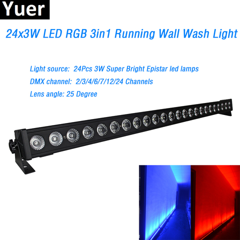 24x3w RGB 3IN1 Wash Led de pared de luz DMX de lavado Led barra Led lámpara/2/4/6/7/12/24 canales 25 grados ángulo de la lente para escenario fiesta discoteca DJ ► Foto 1/1