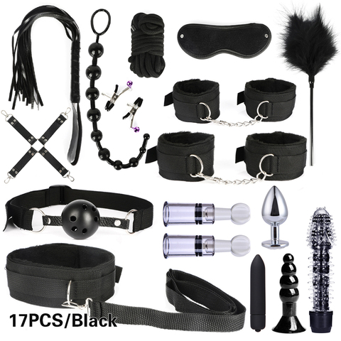 10/13/15/17 Uds. Kits de retención Bondage BDSM esposas sexuales látigo Anal Plug Bullet Vibrator juguete sexual erótico para parejas juegos de adultos ► Foto 1/6