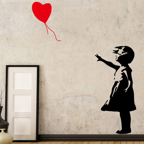 Calcomanías de vinilo clásicas para chica con globo rojo de Banksy para decoración del hogar sala de estar pegatina decoración del dormitorio adhesivo para mural de pared ► Foto 1/6