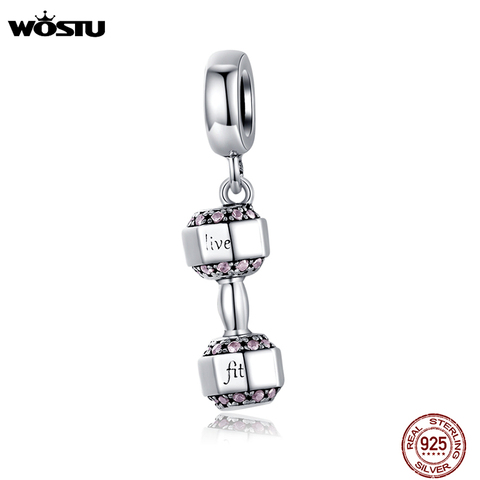 WOSTU-Cuenta para pulsera plata de primera ley con forma de mancuerna, abalorio para brazalete, plata esterlina 925, hacer ejercicio, crear bisutería, CQC1340 ► Foto 1/6