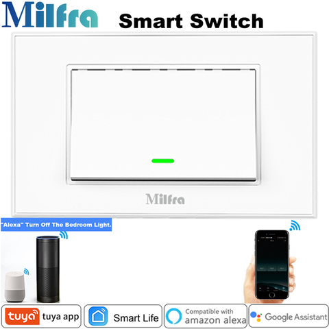 Milfra-interruptor de luz inteligente con Wifi, pulsador de pared con cable neutro, Control por voz y teléfono, para Asistente de Alexa y Tuya ► Foto 1/6