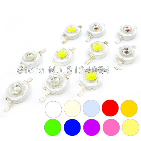 Uds lámpara LED de alta potencia de 1W 3W de la luz blanca cálida blanco amarillo oro rojo verde azul cian, rosa púrpura UV linterna brillante ► Foto 1/3