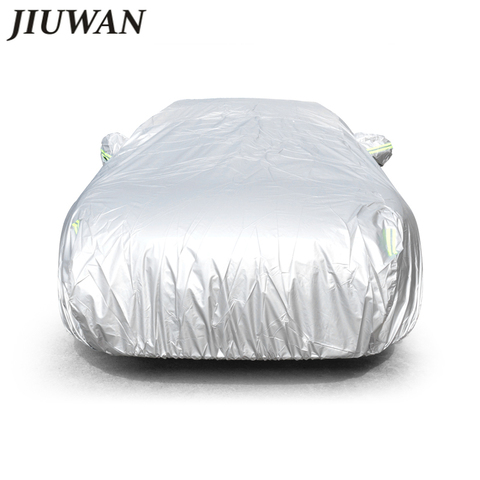 JIUWAN Universal SUV, cubiertas de coche, protección solar contra el polvo UV, cubiertas completas de coche para exteriores, paraguas, banda reflectante plateada para SUV Sedán ► Foto 1/6