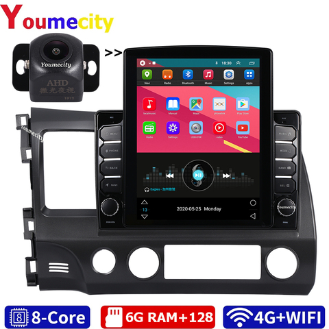 Android 10,0 coche Multimedia reproductor de DVD para Honda Civic 4d 2006-2011 con DSP Gps Carplay IPS Radio Bluetooth USB mapa MIC ► Foto 1/6