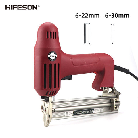 HIFESON F30/422 clavadora 220V 2 en 1 poderosa eléctrica grapas de armas grapadora Marco de muebles carpintería herramientas de trabajo de madera ► Foto 1/6