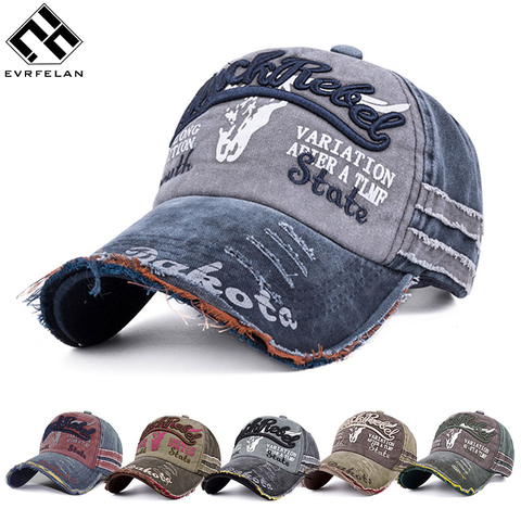 Evrfelan moda gorra de béisbol Demin mujeres Hip Hop gorras agujero letras gorra para hombres al aire libre papá gorra ajustable gorras Unisex ► Foto 1/6