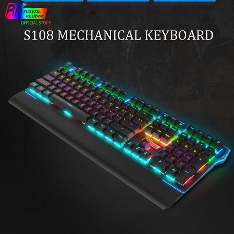 RK ROYAL KLUDGE S108 RGB Teclado mecánico para jugar interruptor azul 108 llaves Anti-ghosting 