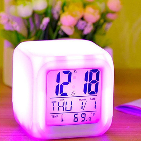 Reloj despertador Digital con luz LED que cambia de Color, termómetro, electrónico, para dormitorio infantil, 7 LED ► Foto 1/6