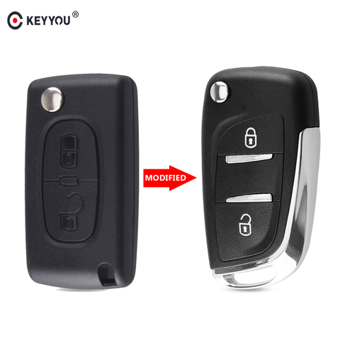 KEYYOU-funda de llave para coche, carcasa de llave remota plegable con 2 botones, CE0536, para Peugeot 107, 207, 307, 307S, 308, 407, 607 ► Foto 1/6