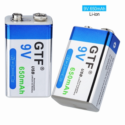 GTF-batería de litio de 9V, 650mAh, USB, 6F22, 6LR61, batería recargable de iones de litio para juguetes, masajeadores, multímetro, guitarra con cable USB ► Foto 1/6