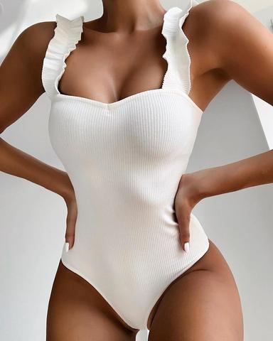 Bañador de una pieza para mujer, traje de baño femenino con volante blanco, Monokini de realce, ropa de playa para verano, 2022 ► Foto 1/6