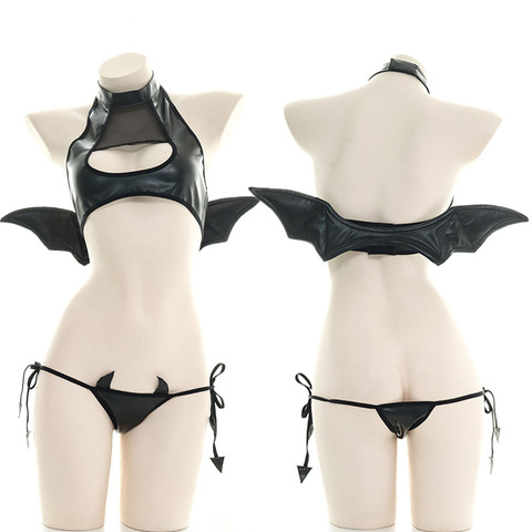 Sexy demonio trajes para mujeres adultos diablo vaca Lencería Cosplay negro traje de sirvienta juego de rol de Halloween trajes sumisa Sexual ropa ► Foto 1/6