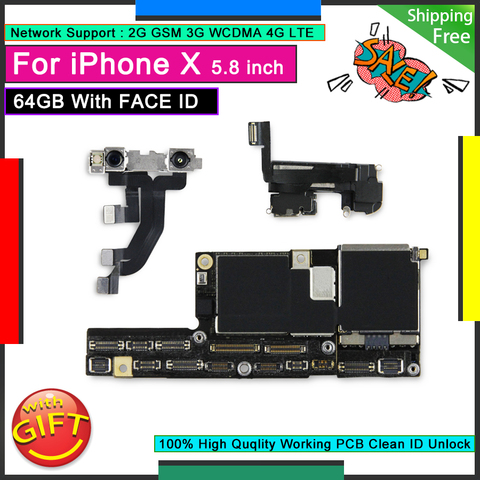 Placa base Original para IPhone X, 64GB, con identificación facial, libre, iCloud ► Foto 1/6