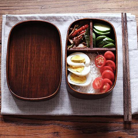 Fiambrera portátil de madera, caja de almuerzo japonesa para la escuela, juego de vajilla para niños, caja cuadrada para almuerzo, contenedor de comida ► Foto 1/6