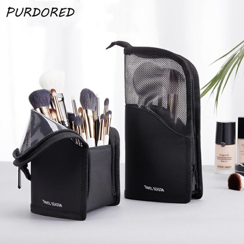 PURDORED-Bolsa de cosméticos con soporte para mujer, bolsa de maquillaje con cremallera transparente, organizador de viaje para brochas de maquillaje, 1 unidad ► Foto 1/6