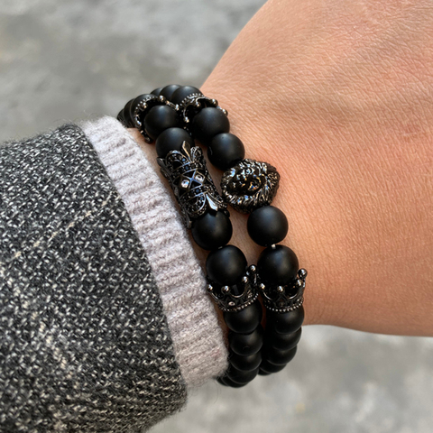 Pulsera de tubo amuleto largo De León para hombre, lujosa pulsera negra mate con abalorios de 8mm ► Foto 1/6