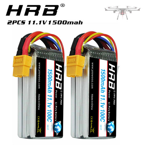 2 uds HRB 3S Lipo batería 11,1 v 1500mah 100C con conector XT60 para mini helicóptero fpv drone Avión RC coche camión tanques barco ► Foto 1/6