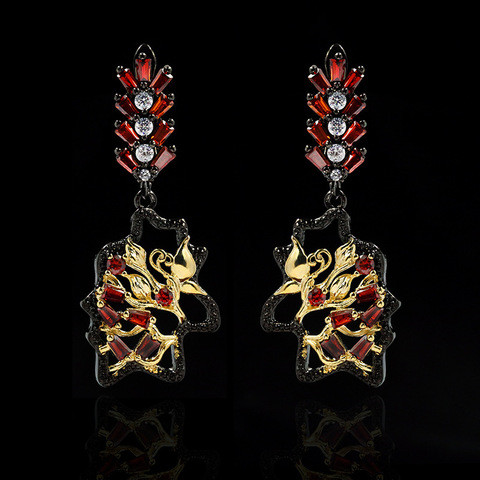 Pendientes de circonita con diseño Floral, joyería de lujo, color negro, dorado y rojo, de alta gama, 925 ► Foto 1/5