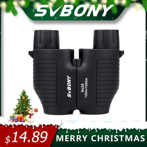 SVBONY 8x25 binoculares SV10 Mini telescopio de enfoque fijo, compacto, Multi-revestido, Porro prisma de vidrio portátil para viajar para acampar, caminar, cazar, disparar, turismo, ver el juego deportivo y conciertos. ► Foto 1/6