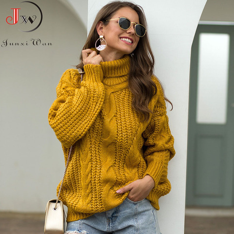 Suéter de cuello alto suelto para mujer, suéteres de punto cálidos y elegantes de gran tamaño, Tops sólidos de moda, Jersey de punto 2022 ► Foto 1/6